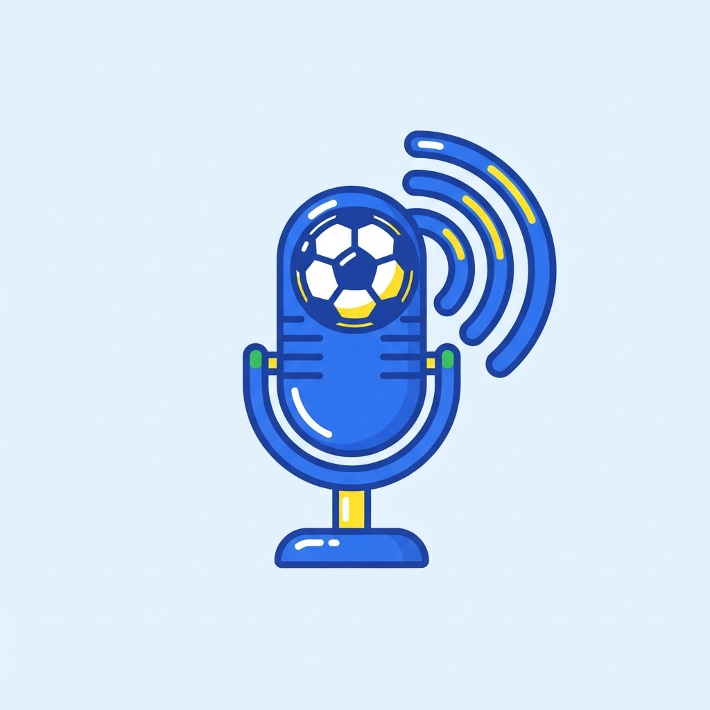 Ilustración de radio deportiva con micrófono y balón