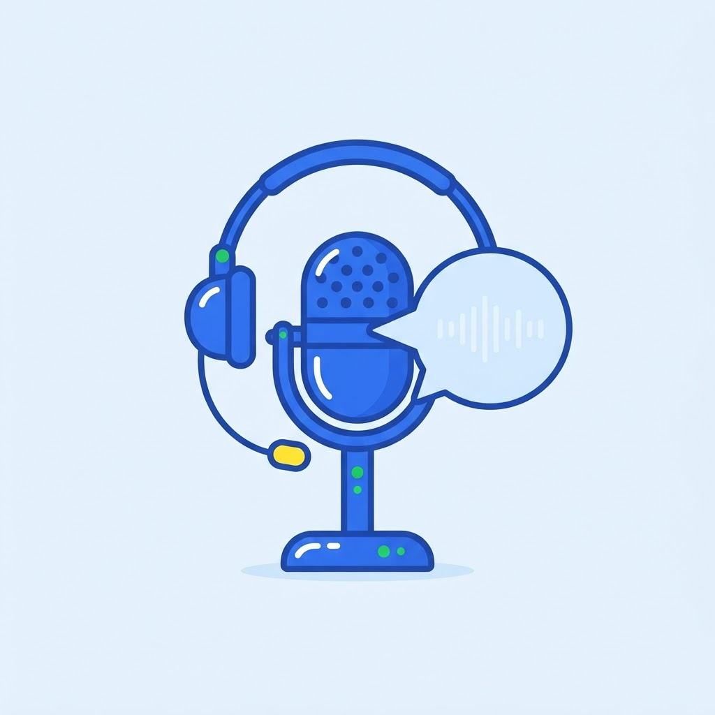 Ilustración de programa hablado con micrófono y auriculares