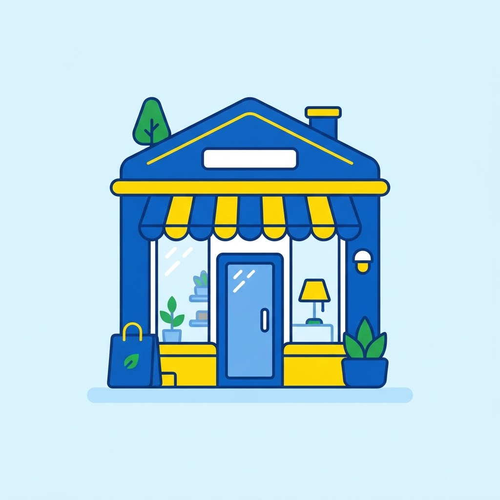 Ilustración de una tienda local con toldo