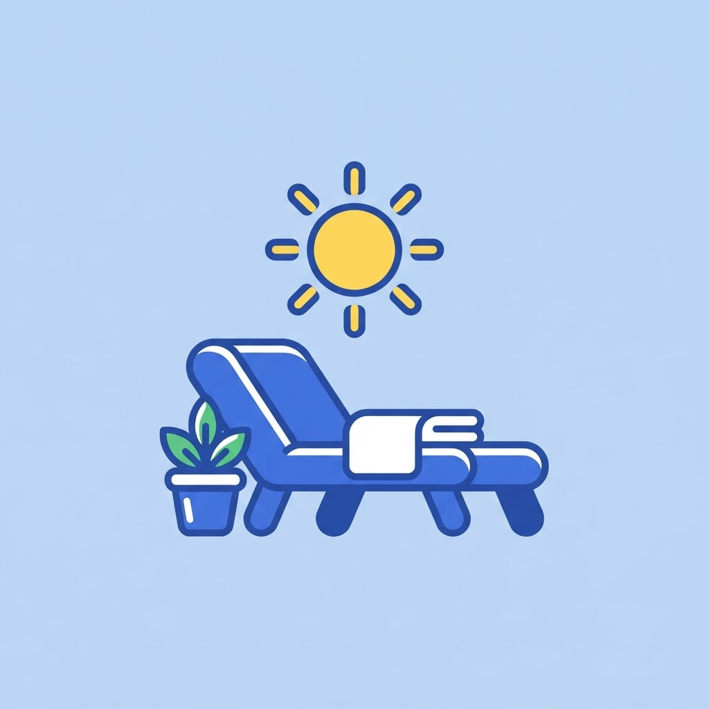 Ilustración de un day spa con tumbona y sol