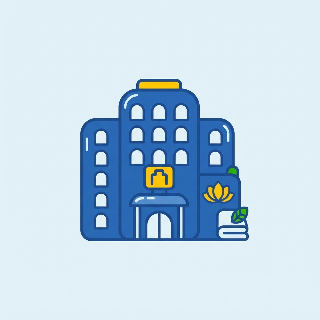 Ilustración de un hotel con símbolo de spa